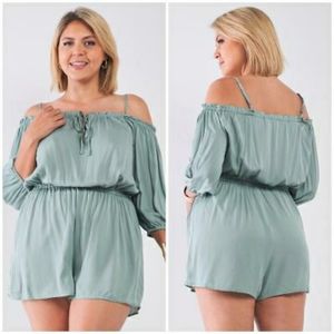 Plus Size Chic Off Shoulder Dusty Sage Romper